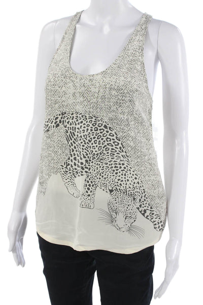 Joie Women Camisole Silk Animal Herringbone Print Beige Sleeveless Size XS