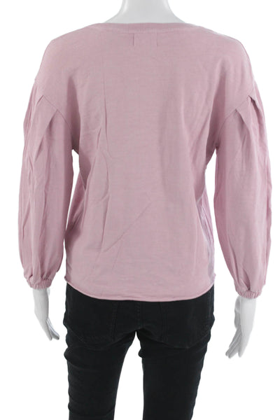 Nation LTD Women Basic V-Neck Cotton Long Sleeve T-Shirt Pink Size XS