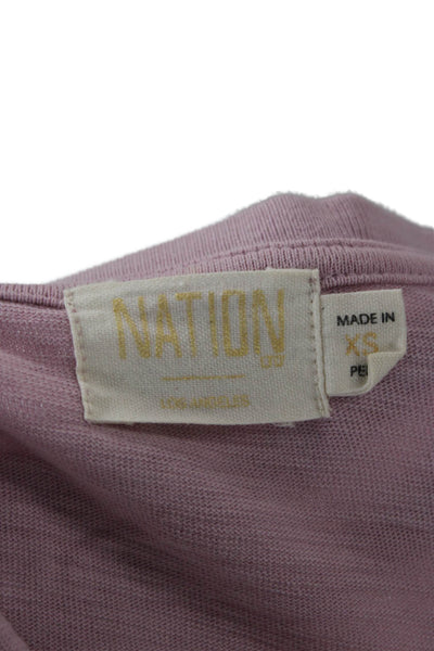 Nation LTD Women Basic V-Neck Cotton Long Sleeve T-Shirt Pink Size XS