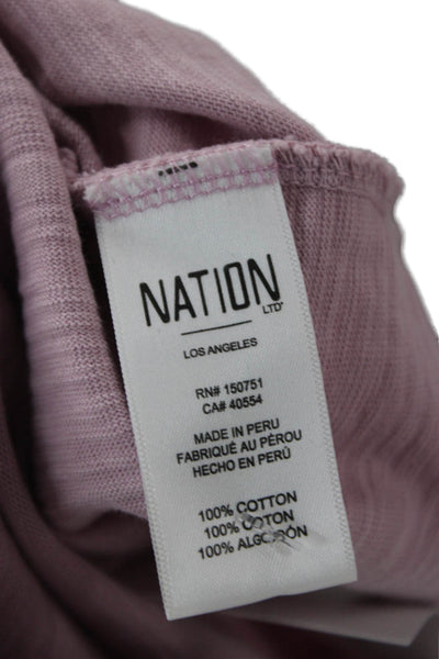 Nation LTD Women Basic V-Neck Cotton Long Sleeve T-Shirt Pink Size XS