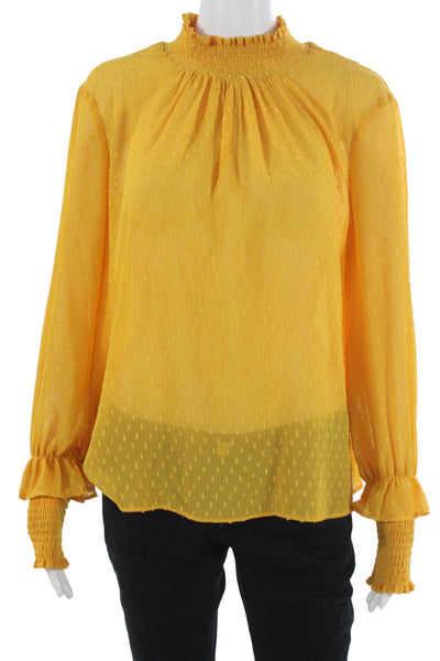 English Factory Women Bohemian Yellow High Neck Blouse Long Sleeve Size S