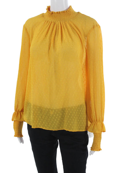 English Factory Women Bohemian Yellow High Neck Blouse Long Sleeve Size S