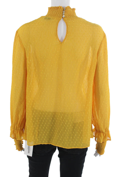 English Factory Women Bohemian Yellow High Neck Blouse Long Sleeve Size S