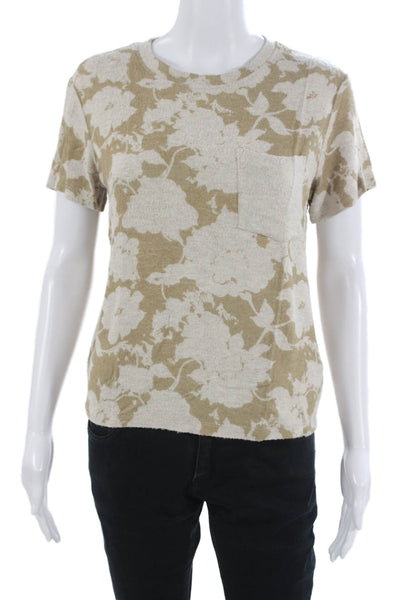 Leset Womens Basic Floral Crew Neck Short Sleeve T-Shirt Beige Size XS