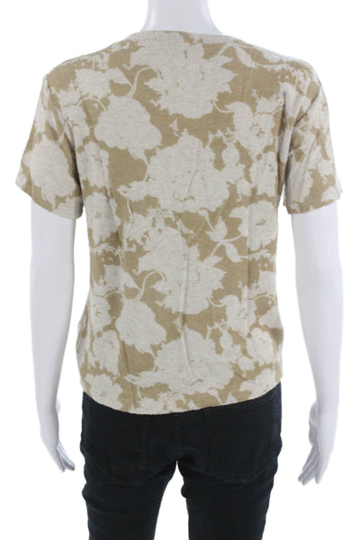 Leset Womens Basic Floral Crew Neck Short Sleeve T-Shirt Beige Size XS