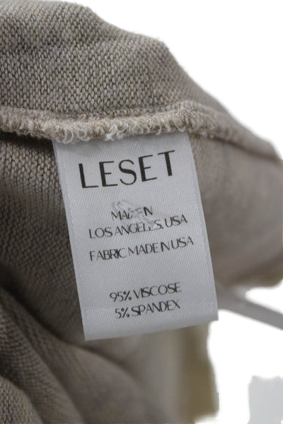 Leset Womens Basic Floral Crew Neck Short Sleeve T-Shirt Beige Size XS