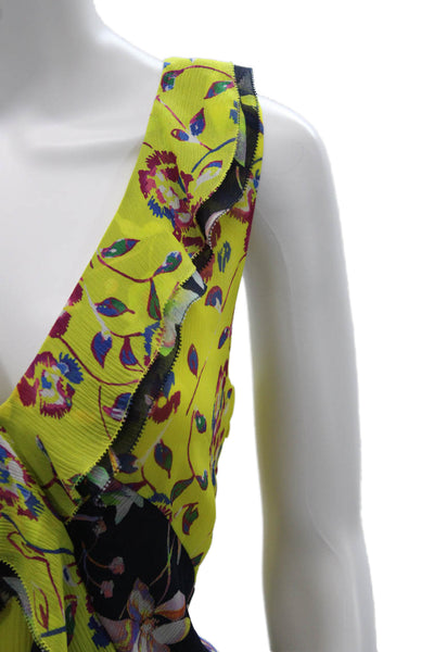 Tanya Taylor Womens Silk Floral V-Neck Sleeveless Blouse Yellow Zip Size 4