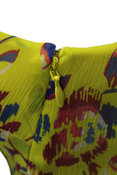 Tanya Taylor Womens Silk Floral V-Neck Sleeveless Blouse Yellow Zip Size 4