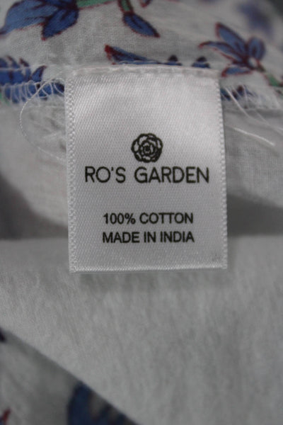 Ro's Garden Women Blue Floral Cotton Tunic Button-Up 3/4 Sleeve Size XS