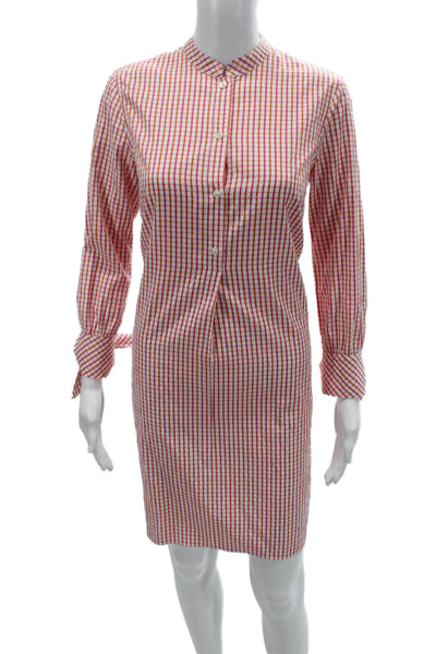 August Morgan Women Orange Check Cotton Long Sleeve Shirt Dress Size XS