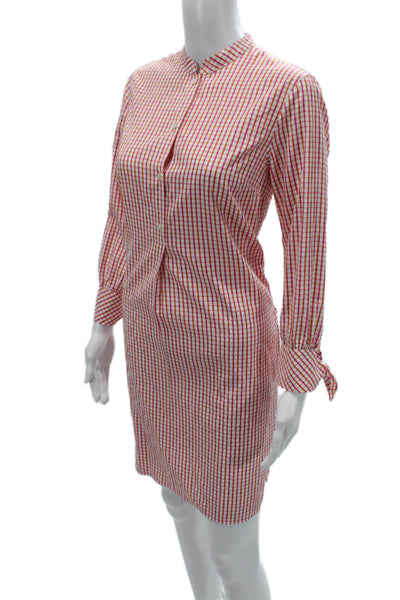 August Morgan Women Orange Check Cotton Long Sleeve Shirt Dress Size XS