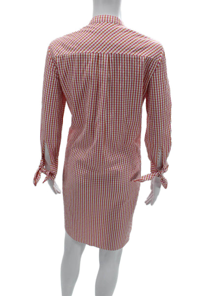 August Morgan Women Orange Check Cotton Long Sleeve Shirt Dress Size XS