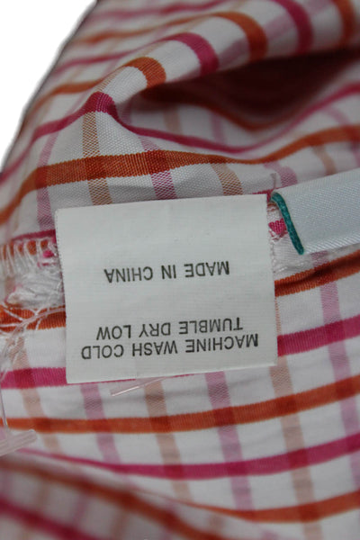 August Morgan Women Orange Check Cotton Long Sleeve Shirt Dress Size XS