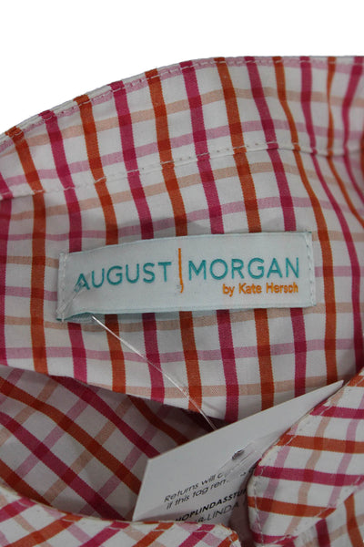 August Morgan Women Orange Check Cotton Long Sleeve Shirt Dress Size XS
