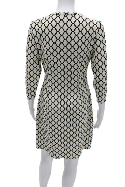 J. Mclaughlin Womens Beige Geometric V-Neck Shift Shirt Dress 3/4 Sleeve Size S