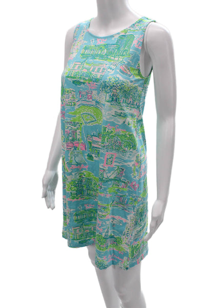Lilly Pulitzer Women Light Blue Shift Dress Sleeveless Cotton Lace Up Size XS