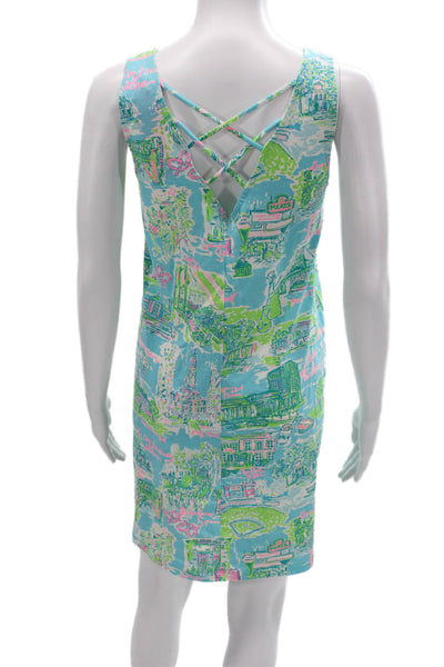Lilly Pulitzer Women Light Blue Shift Dress Sleeveless Cotton Lace Up Size XS