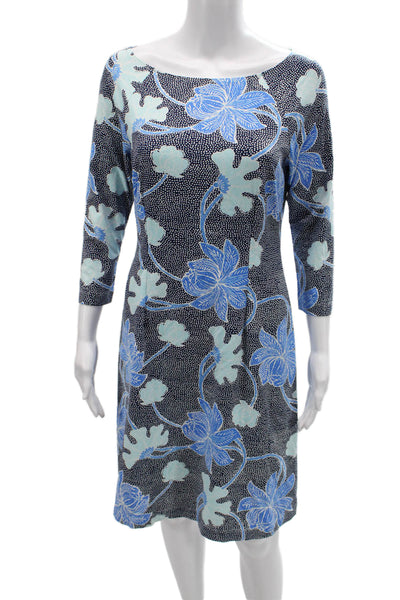 J. Mclaughlin Women Shift Floral Black 3/4 Sleeve Knee Length Dress Size S