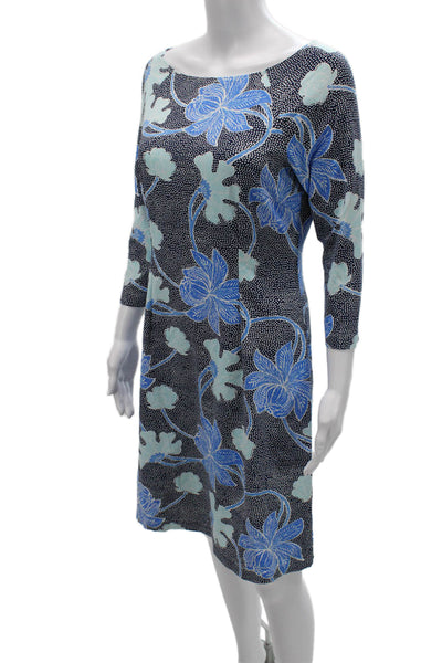 J. Mclaughlin Women Shift Floral Black 3/4 Sleeve Knee Length Dress Size S