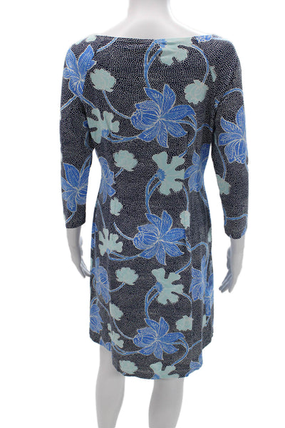 J. Mclaughlin Women Shift Floral Black 3/4 Sleeve Knee Length Dress Size S