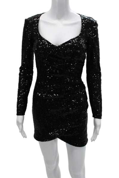 La Femme Womens Bodycon Mini Dress Black V Neck Long Sleeve Size 2