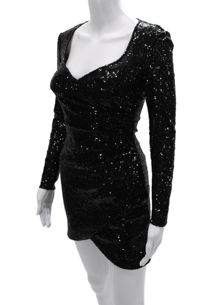 La Femme Womens Bodycon Mini Dress Black V Neck Long Sleeve Size 2