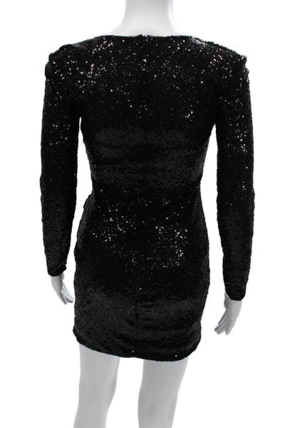 La Femme Womens Bodycon Mini Dress Black V Neck Long Sleeve Size 2