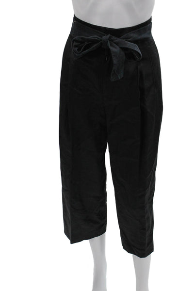 Club Monaco Women Paperbag Cropped Ankle Pants Black Drawstring Size 6