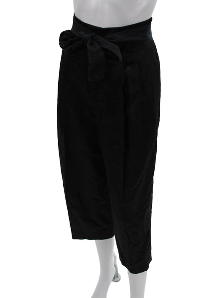Club Monaco Women Paperbag Cropped Ankle Pants Black Drawstring Size 6