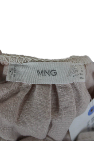 MNG Women Bohemian Pink Cotton Blend Drawstring 3/4 Sleeve Blouse Size M