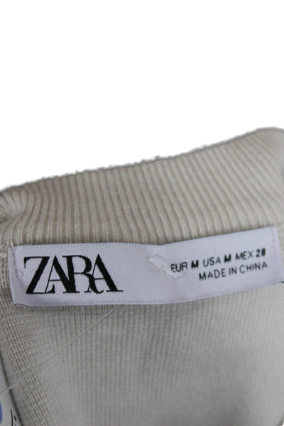 Zara Women Pullover Sweatshirts Beige Viscose Blend Long Sleeve Size M