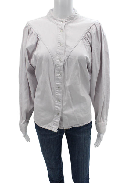 MNG Women White 100% Cotton High Neck Button Up Blouse Long Sleeve 80s Size S