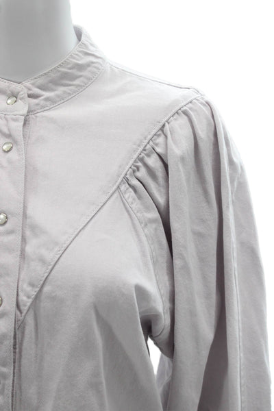 MNG Women White 100% Cotton High Neck Button Up Blouse Long Sleeve 80s Size S