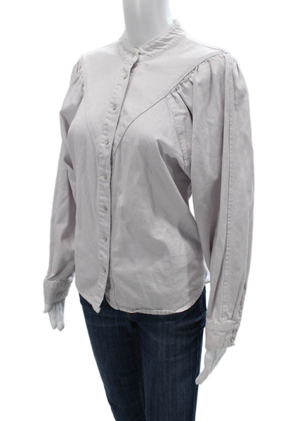 MNG Women White 100% Cotton High Neck Button Up Blouse Long Sleeve 80s Size S