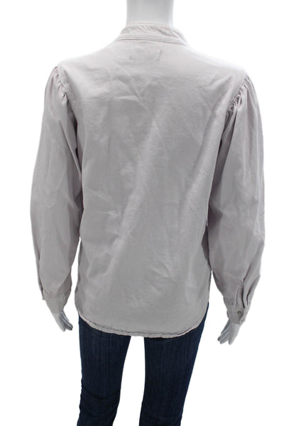 MNG Women White 100% Cotton High Neck Button Up Blouse Long Sleeve 80s Size S