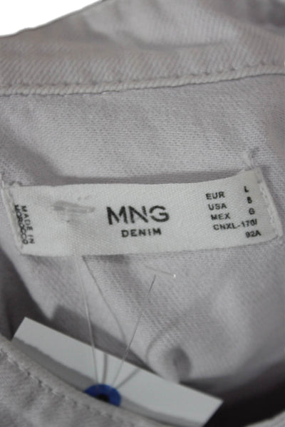 MNG Women White 100% Cotton High Neck Button Up Blouse Long Sleeve 80s Size S