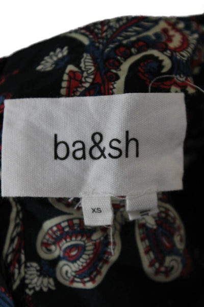 Ba&Sh Womens Black Paisley Cotton Blouse 3/4 Sleeve Zip Round Neck Size XS