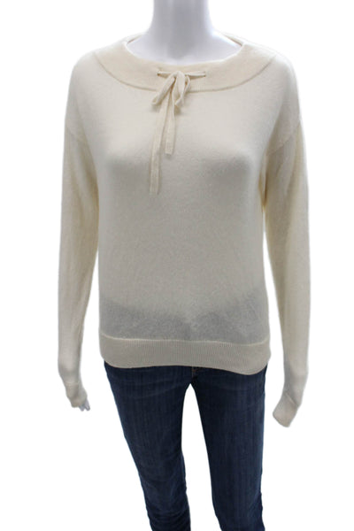 Minnie Rose Womens Pullover Cashmere Sweater Beige Drawstring Size S