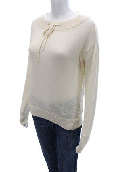 Minnie Rose Womens Pullover Cashmere Sweater Beige Drawstring Size S