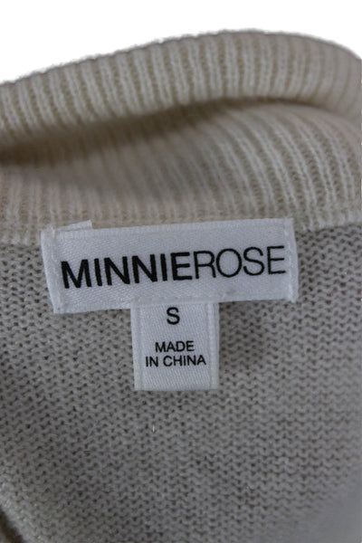 Minnie Rose Womens Pullover Cashmere Sweater Beige Drawstring Size S