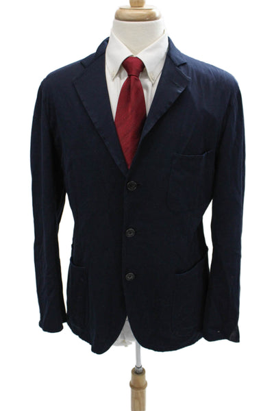 Belvest Mens Classic Dark Blue Cotton Nylon Button Collared Blazer Size 50