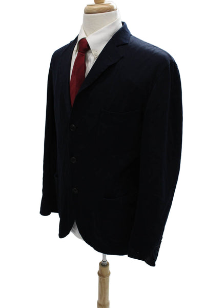 Belvest Mens Classic Dark Blue Cotton Nylon Button Collared Blazer Size 50