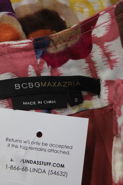 BCBGMAXAZRIA Womens A-Line Pleated Floral Cotton Short Skirt Size 2