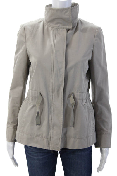 Lavia Womens Windbreaker Beige High Neck Drawstring Size 38