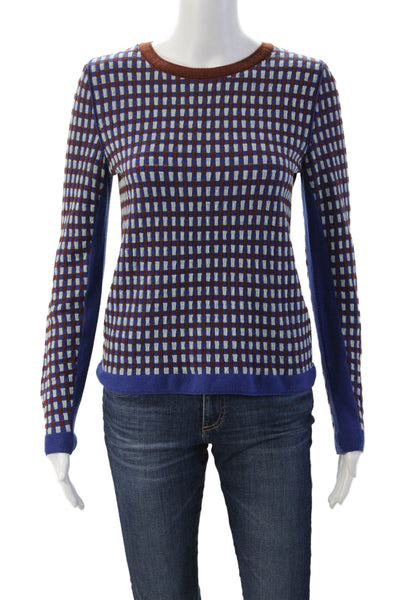 O'2nd Unisex Blue Wool Blend Geometric Crewneck Pullover Sweater Size M