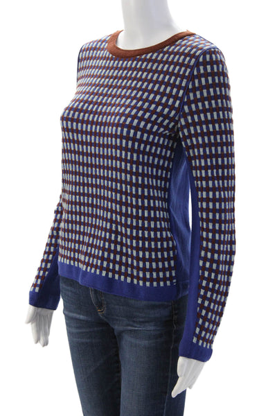 O'2nd Unisex Blue Wool Blend Geometric Crewneck Pullover Sweater Size M