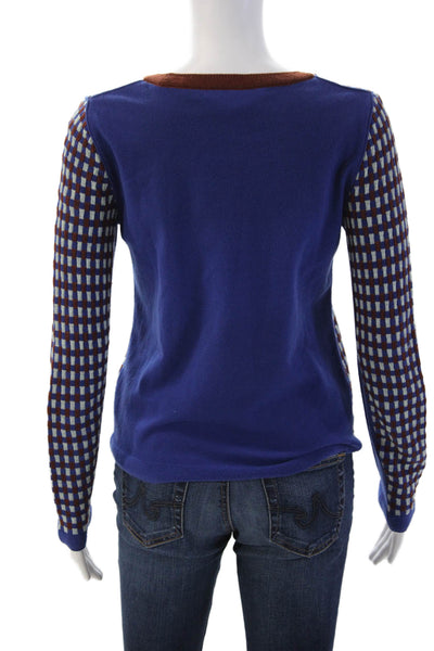 O'2nd Unisex Blue Wool Blend Geometric Crewneck Pullover Sweater Size M