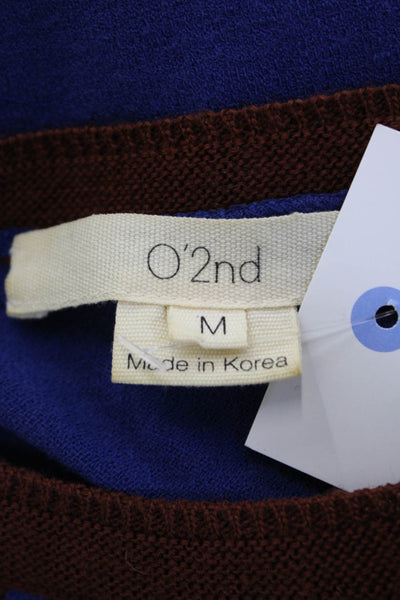 O'2nd Unisex Blue Wool Blend Geometric Crewneck Pullover Sweater Size M