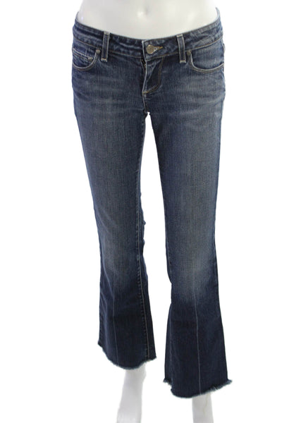 Paige Womens Bootcut Flare Jeans Dark Blue Mid Rise Button Size 26