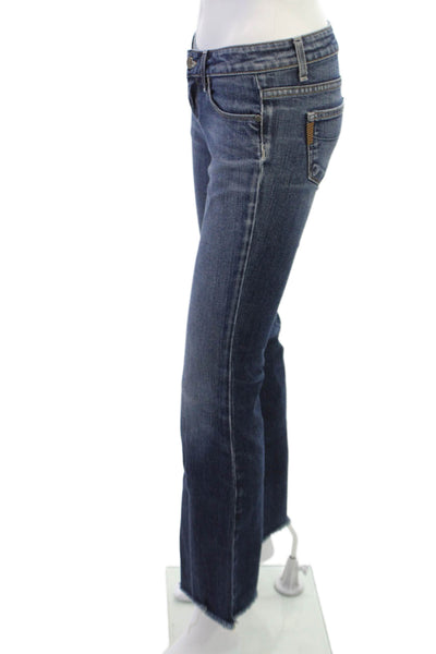 Paige Womens Bootcut Flare Jeans Dark Blue Mid Rise Button Size 26